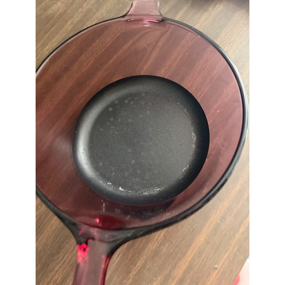 Visions by Corning Cranberry Glass 2.5L Saucepan Non-Stick Pot with Lid USA
